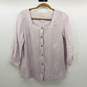 J Jill Women’s Lavender Square Neck, Button Front Puff Sleeve Top Blouse Size XS